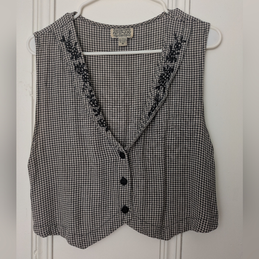 Black + Gray Vintage Gingham Vest